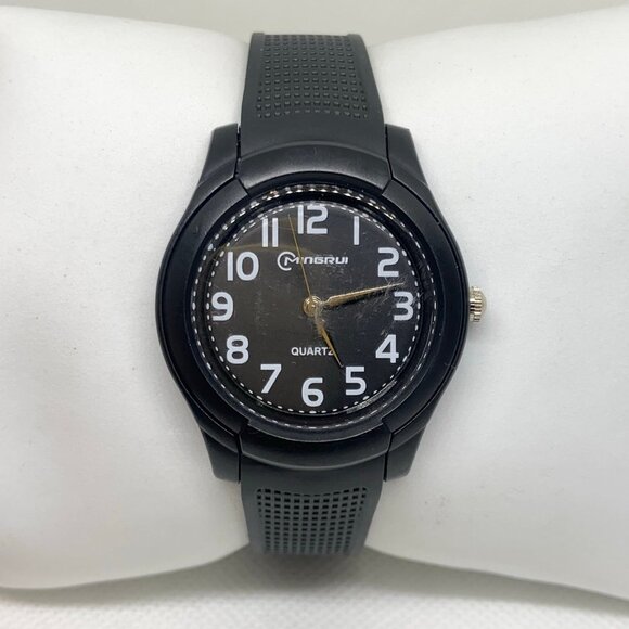 quartz analog women black tone 34mm round case quartz analog running - Picture 1 of 5